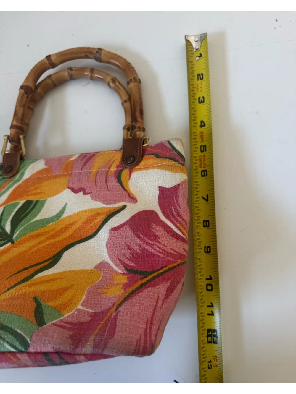 Tropical Floral Canvas Tote with Bamboo Handles - Pink & Orange - Picture 7 of 8